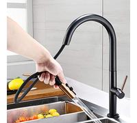 Kitchen Sink Mixer Tap with Pull Down Sprayer,Kitchen Taps Brass Hot and Cold Retractable Kitchen Faucet Swivel 2 Modes of Spout Sink Faucet-Black