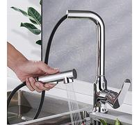 Kitchen Sink Mixer Tap with Pull Down Sprayer,Kitchen Taps Brass Rotatable 360° Hot and Cold Telescopic 2 Modes Chrome-Plated Kitchen Sink Faucet-Chrome