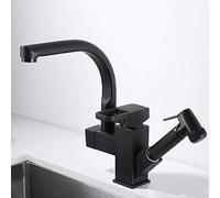 Kitchen Sink Mixer Taps Black Brass Hot and Cold Pull Out Pressurized Spray Gun 360° Rotation-B