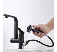 Kitchen Sink Mixer Taps Black Brass Hot and Cold Pull Out Pressurized Spray Gun 360° Rotation-B