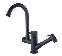 Kitchen Sink Mixer Taps Brass Pull Out Spray Gun Hot and Cold Water Rotating Kitchen Sink Faucet-Black