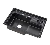 Kitchen Sink Single Bowl Sink, Black Stainless Steel Sink, Kitchen Sink Undermount Sinkwith Cup Washer, 3 Holes, Bar Cafe Glass Washing Sink For Bar Counters, Commercial, HUANGHAIQIU, B, Large