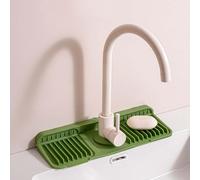 Kitchen Sink Splash Guard, Faucet Splash Guard & Drainage Mat, Silicone Faucet Mat for Kitchen Sink, Soap Sponge Holder with Sloped Design, Multiple Size (Green,S14.6")