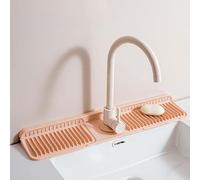 Kitchen Sink Splash Guard, Faucet Splash Guard & Drainage Mat, Silicone Faucet Mat for Kitchen Sink, Soap Sponge Holder with Sloped Design, Multiple Size (Pink,L24.0")