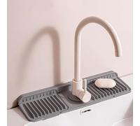 Kitchen Sink Splash Guard, Faucet Splash Guard & Drainage Mat, Silicone Faucet Mat for Kitchen Sink, Soap Sponge Holder with Sloped Design, Multiple Size (Gray,M17.7")