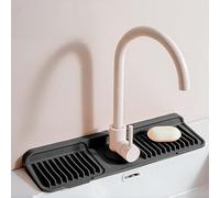 Kitchen Sink Splash Guard, Faucet Splash Guard & Drainage Mat, Silicone Faucet Mat for Kitchen Sink, Soap Sponge Holder with Sloped Design, Multiple Size (Black,S14.6")