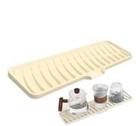 Kitchen Sink Splash Guard - Silicone Faucet Drip Catcher, Waterproof Countertop Protector Tray with Self Draining Sloped Channels, Sturdy Drying Rack Mat, Ideal for Dish Soap Sponge Organization