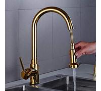 Kitchen Sink Tap with Pull Down Sprayer Gold Kitchen Taps 360°Rotating Hot and Cold Brass 2 Modes Kitchen Faucet Telescopic Single Hole Kitchen Faucet