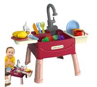 Kitchen Sink Toy | ABS 45.2×29.8×37.9cm Kids Pretend Play Dishwasher Set with Automatic Water Cycle Faucet Role Play Toy For Boys Girls Indoor Outdoor Learning Gift