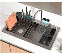 Kitchen Sink Workstation, Intelligence Waterfall Basin Sink, Stainless Steel Topmount Workstation Single Kitchen Sink, HUANGHAIQIU