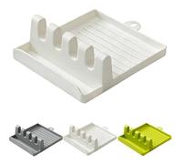 Kitchen Spoon Holders Fork Spatula Rack Shelf Organizer, Plastic Chopsticks Holder Non-slip Spoons Pad, Multiple Cooking Utensil Rest, Space Saving Countertop Kitchen Utensil Holder (White)