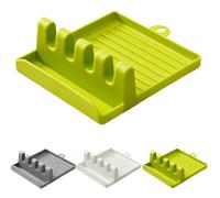 Kitchen Spoon Holders Fork Spatula Rack Shelf Organizer, Plastic Chopsticks Holder Non-slip Spoons Pad, Multiple Cooking Utensil Rest, Space Saving Countertop Kitchen Utensil Holder (Green)