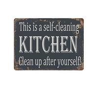 Kitchen This Is Self-Cleaning Clean Up After Yourself - Placa de metal para colgar, pintura de hierro, retro, hogar, cocina, jardín, garaje, decoración de pared, 12 x 16 pulgadas