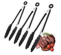 Kitchen Tongs for Cooking 3PCS, Silicone Tipped Stainless Steel Grill Tongs, Heat Resistant -40-230°C, Non-Stick BBQ Utensils for Bread, Salad, Noodles