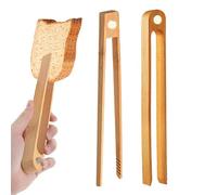 Kitchen Tongs Set, Wooden Food Tweezers, Magnetic Handle Design, Heat-Resistant Grip Serving and Grilling, Ideal for Cooking, Camping, Bbq, Buffet, Postre, Meat, Steak Preparation, 22 cm Magnet, Wood