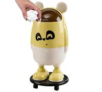 Kitchen Trash Can Cute Wheeled Rolling Waste Storage Cartoon Decorative Bin Mobility Bathroom Bedroom Living Apartment Office Farmhouse Hotel Dormitory Organizer Lightweight Hygienic Multipurp