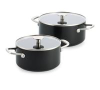 KitchenAid Advanced Forged Aluminium Lote De 2 Cacerolas Con Tapas, 20 cm/3,11 L Y 24 cm/4,91 L, Batería De Cocina De 4 Piezas, Antiadherente Cerámico Sin PFAS, Inducción, Negro