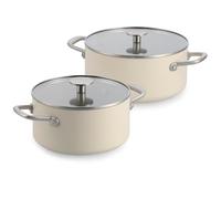 KitchenAid Advanced Forged Aluminium Lote De 2 Cacerolas Con Tapas, 20 cm/3,11 L Y 24 cm/4,91 L, Batería De Cocina De 4 Piezas, Antiadherente Cerámico Sin PFAS, Inducción, Crema