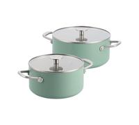 KitchenAid Advanced Forged Aluminium Lote De 2 Cacerolas Con Tapas, 20 cm/3,11 L Y 24 cm/4,91 L, Batería De Cocina De 4 Piezas, Antiadherente Cerámico Sin PFAS, Inducción, Verde Claro