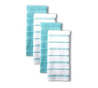 KitchenAid Albany - Juego de 4 Toallas de Cocina, Turquesa y Blanco (Aqua/White), 40,6 x 66 cm