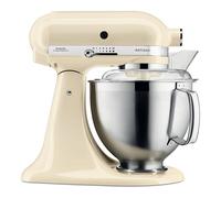 KitchenAid Artisan 5KSM185PSEAC Amasadora de 4.8L y 300W, color crema, con palanca y 10 velocidades, incluye varillas y gancho