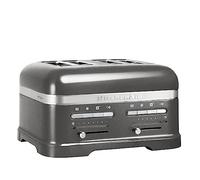 KitchenAid Tostadora de Pan con 4 Ranuras Ancha - Artisan - Para Diferentes Tipos de Pan - 7 Niveles de Tostado - Con Rejilla para Sándwiches - Plata - 5KMT4205EMS - 2500W
