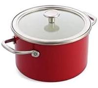 KitchenAid Cacerola esmaltada con núcleo de acero (20 cm, 3,7 L, con tapa, esmaltado alemán, inducción, apta para horno, color rojo imperio)