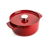 KitchenAid Cast Iron Olla Cocotte de Hierro Fundido Esmaltado con Tapa, Ø 22cm, Redonda, 3,3L, 4,5kg,Alta Calidad y Durabilidad,Freir,Dorar,Sin PFAS,Inducción,Mango Ergonómico,Horno 260°C,Rojo Imperio