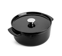 KitchenAid Cast Iron Olla Cocotte de Hierro Fundido Esmaltado con Tapa, Ø 26cm, Redonda, 5,2L, 6kg, Alta Calidad y Durabilidad, Freir, Dorar,Sin PFAS,Inducción,Mango Ergonómico,Horno 260°C,Negro Ónice
