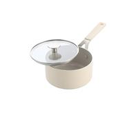 KitchenAid Cazo de aluminio con revestimiento cerámico antiadherente con tapa de vidrio, 16 cm/1,58 L, Sin PFAS, apto para inducción, mango de acero inoxidable, apto para horno y lavavajillas, crema
