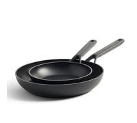 KitchenAid Classic Forged Aluminium Juego de sartenes de 20 y 28 cm de cerámica antiadherente anodizada dura sin PFAS, aptas para inducción, horno y lavavajillas, negras