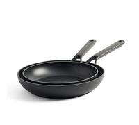 KitchenAid Classic Forged Aluminium Juego de sartenes de 24 y 28 cm de cerámica antiadherente anodizada dura sin PFAS, aptas para inducción, horno y lavavajillas, negras