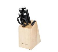 KitchenAid Classic Juego de cuchillos, de 6 piezas con bloque, afilados cuchillos de cocina de acero japonés con alto contenido en carbono y soporte de madera de caucho
