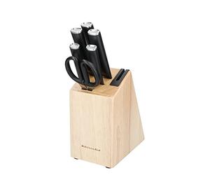 KitchenAid Classic Juego de cuchillos de 6 piezas con bloque, cuchillos de cocina afilados de acero japonés 420J2 y soporte de madera de caucho