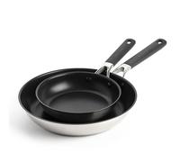 KitchenAid Classic Stainless Steel Set de 2 Sartenes de Acero Inoxidable con Cerámica Antiadherente Sin PFAS, 20 cm y 28 cm, Clad, Inducción, Mango Stay-Cool, Apto para Horno hasta 160°C, Plata