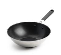 KitchenAid Classic Stainless Steel Wok de 28 cm de Acero Inoxidable sin PFAS, Cerámica Saludable Antiadherente, Clad, Inducción, Mango Stay-Cool, Apto para Horno hasta 160°C, Plata