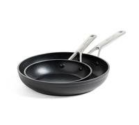 KitchenAid Forged Hardened Juego de sartenes de cerámica anodizada dura forjada sin PFAS, antiadherente, 20 cm y 28 cm, apta para inducción, apta para horno hasta 220 °C, color negro