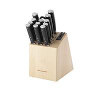 KitchenAid Gourmet - Juego de bloques de cuchillos de triple remache forjado con afilador de cuchillos integrado, cuchillos de cocina japoneses de acero inoxidable de alto carbono, juego de cuchillos