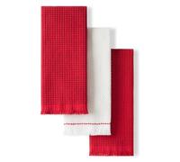 KitchenAid Gourmet Series Gridlines - Juego de 3 Toallas de Cocina, 100% algodón Absorbente, Color Rojo pasión, 18 x 28 Pulgadas