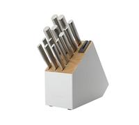 KitchenAid Juego de cuchillos delgado de dos tonos con afilador de cuchillos integrado, cuchillos de cocina de acero inoxidable de alto carbono, juego de cuchillos de cocina afilados con bloque, 14