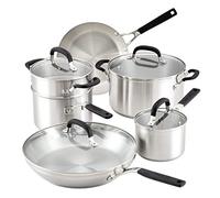 KitchenAid Juego de ollas y sartenes de acero inoxidable, 10 piezas, acero inoxidable cepillado