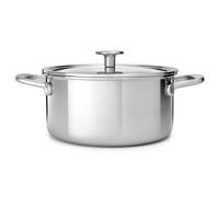 KitchenAid MultiPly 3PLY Cacerola de acero inoxidable sin PFAS con tapa de cristal, 24 cm/4,9 L, Triple Capa, Multiclad, Inducción, Apta para horno hasta 220°C, Lavavajillas, Plateada