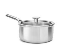 KitchenAid MultiPly 3PLY Cazo de Acero Inoxidable Sin PFAS con Tapa de Cristal, 20 cm/3,11 L Triple Capa, Multiclad, Inducción, Apto para Horno hasta 220°C, Lavavajillas, Plateado