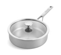 KitchenAid MultiPly 3PLY Sartén Honda de Acero Inoxidable Sin PFAS con Tapa de Cristal, 24 cm/3,10 L Triple Capa, Multiclad, Inducción, Apta para Horno hasta 220°C, Lavavajillas, Plateada