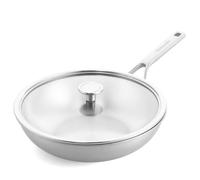 KitchenAid MultiPly 3PLY Wok de Acero Inoxidable Sin PFAS con Tapa de Cristal, 25 cm/3,57 L Triple Capa, Multicapa, Inducción, Apto para Horno hasta 220°C, Apto para Lavavajillas, Plateado