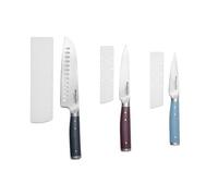 KitchenAid Santoku - Juego de 3 cuchillos, cuchillo utilitario, de pelar, cuchillas de acero inoxidable, cuchillos de chef con mangos coloridos, agarre ergonómico, aptos para lavavajillas