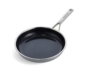 KitchenAid Sartén antiadherente de cerámica antiadherente de 28 cm de acero inoxidable con revestimiento múltiple plateado