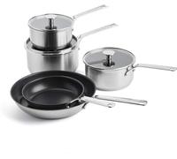 KitchenAid Stainless Steel Batería de Cocina de Acero Inoxidable Antiadherente de 3 Capas, 5 Piezas, Incluye Sartenes, Cacerolas con Tapa, Multi Clad, Inducción, Apta para Horno, Mango Stay-Cool,Plata