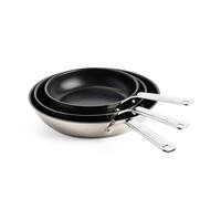 KitchenAid Stainless Steel Juego de Sartenes Cerámicas Antiadherentes de Acero Inoxidable sin PFAS de 20 cm, 24 cm y 28 cm, aptas para inducción, horno y lavavajillas, Plateadas