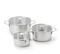 KitchenAid Stainless Steel set de ollas, 3 piezas, 16 cm, 20 cm y 24 cm, acero inoxidable 3 capas, inducción, apto para horno hasta 220 °C, apto para lavavajillas, plata